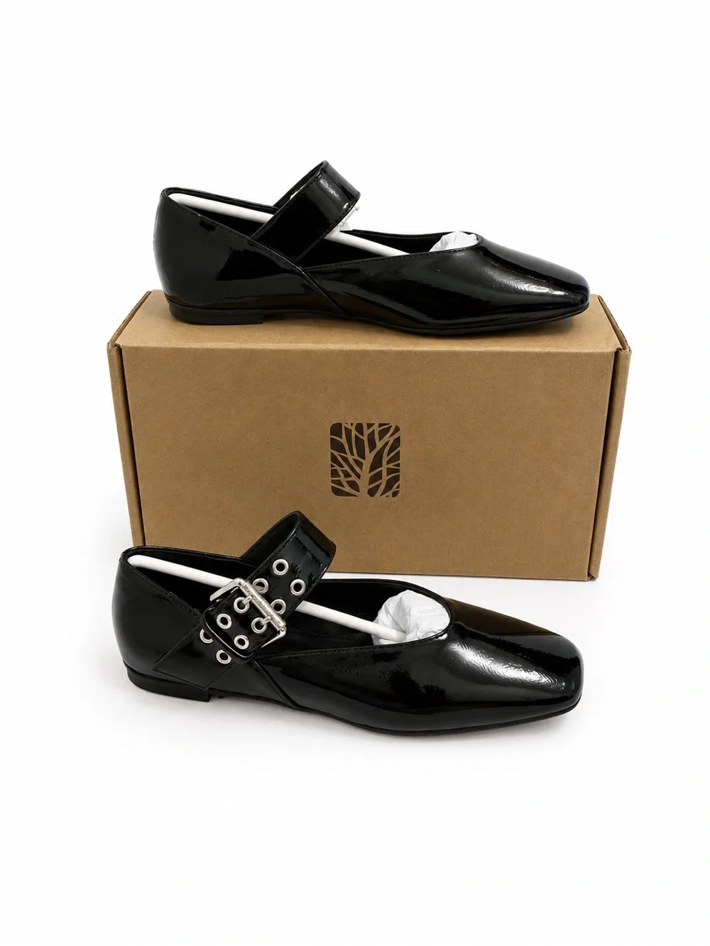 Girls Black Patent Mary Jane Flats with Buckle Strap